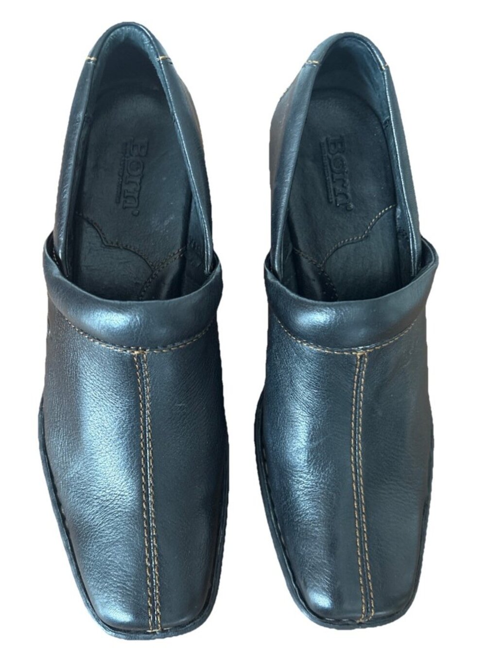 Born Women's Kinney Shoes Sz.7/38 Leather Block Heel Slip On Square Toe W31239